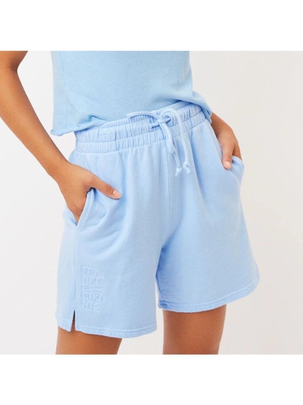 Frankies Bikinis Size L  Blue Burl High Waist Terry Cloth Lounge Sweat Shorts